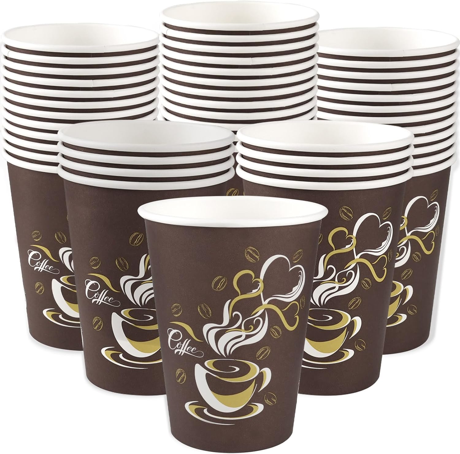 500pcs 12 oz Paper Cups, Disposable Hot Beverage Coffee Cups for Cafes, Offices, Homes, Parties, Picnic Travel, Indoor & Outdoor Activities, Brown