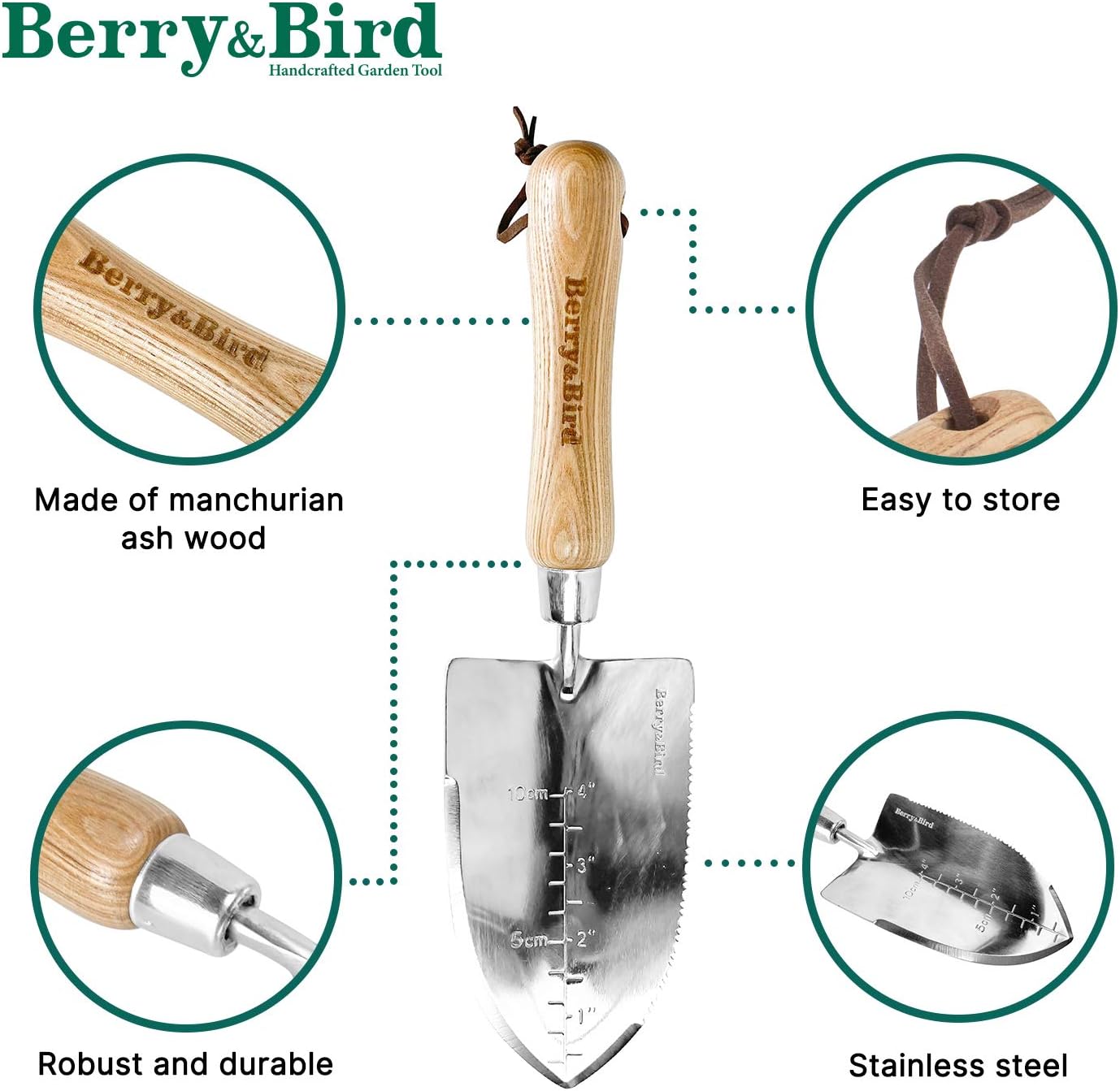 Berry&Bird Garden Serrated Planting Trowel, Multifunctional Shovel with ash Wood and Stainless Steel Digging Trowel Transplanter : Patio, Lawn & Garden