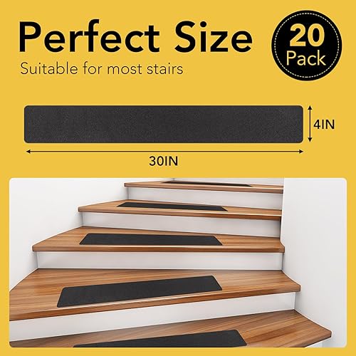 Miniatura 3 de Cinta de tracción antideslizante, paquete de 20 cintas antideslizantes precortadas de 4 x 30 pulgadas para exteriores, adhesivo abrasivo de fricción