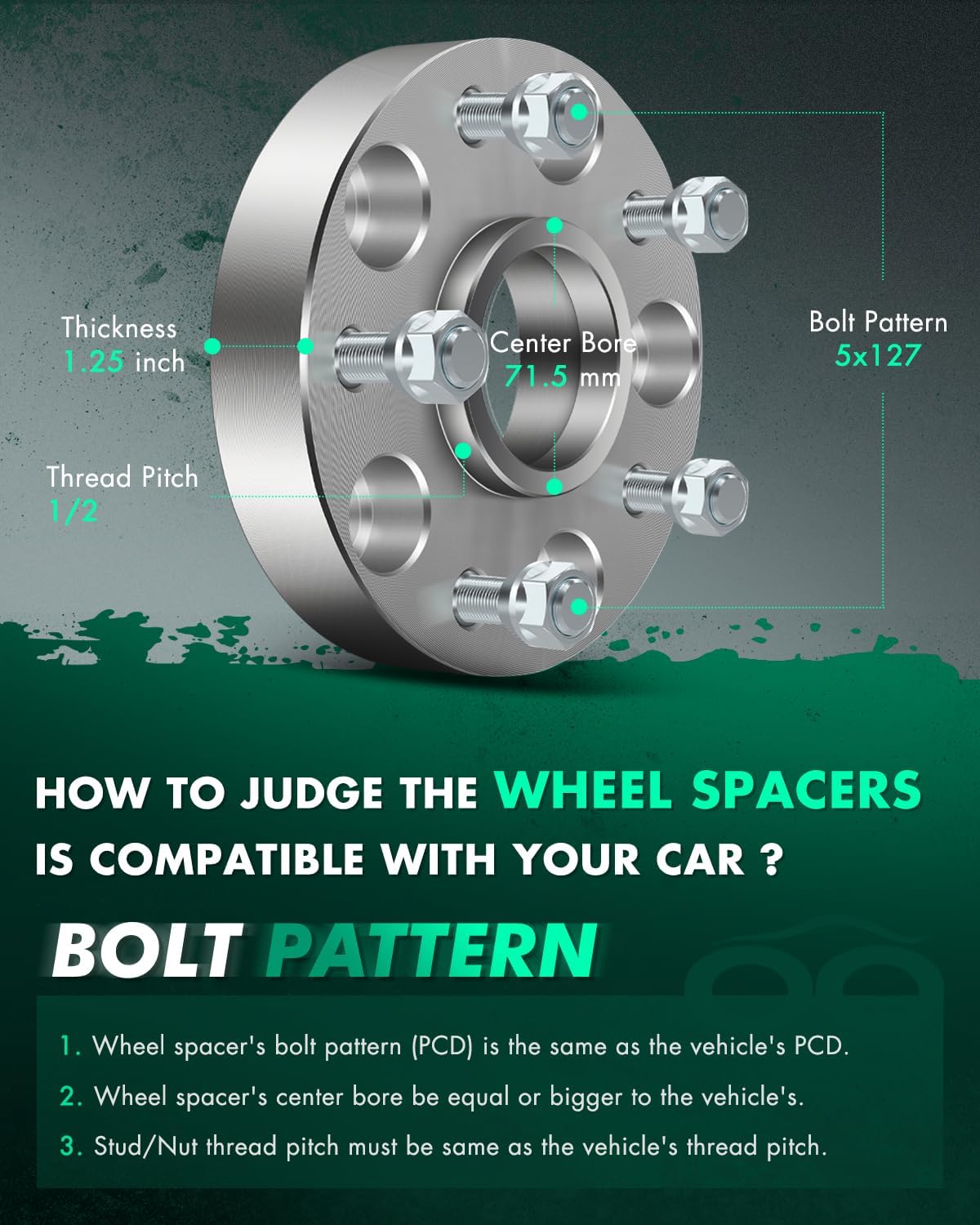 SCITOO 2Pcs Wheel Spacers 1.25 inch 5x5 Bore 71.5mm Studs 1/2 5 Lug Wheel Spacers Adapters Fit for for Jeep for Grand Cherokee for Jeep Wrangler for Jeep Commander