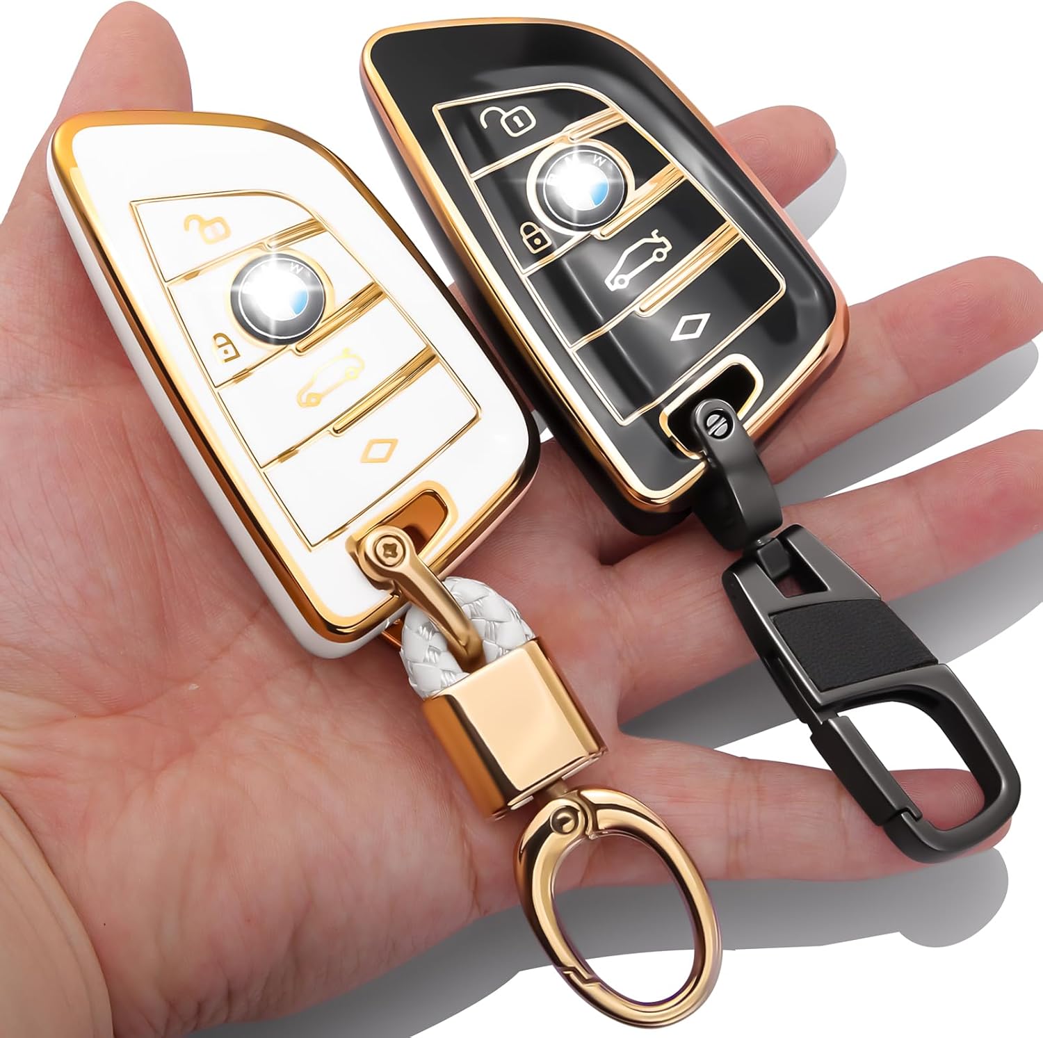 2-Pack for BMW Key Fob Cover with Keychain Accessories Compatible with 2 3 4 5 6 7 8 Series X4 i4 X3 ix3 X1 X2 X5 X6 Z4