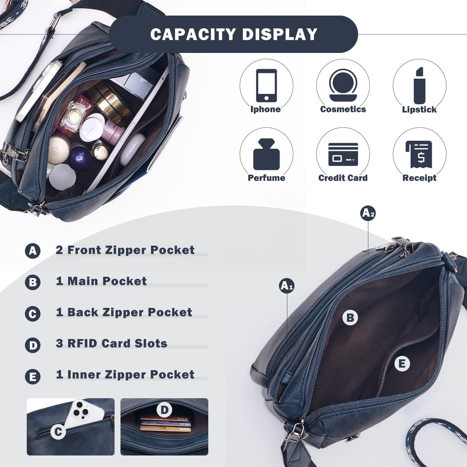 MUIIKOLA Cross Body Bag Women,Crossbody Bags For Women Purses for Women Trendy,Leather Medium Crossbody Bag, Women's Shoulder Handbags Built in Wallet Adjustable wide shoulder straps 5