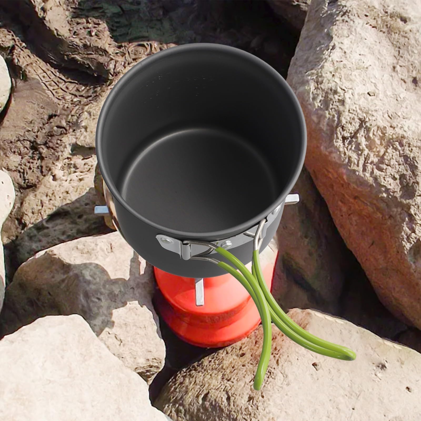 Batterie de cuisine de camping portable antiadhésive en aluminium anodisé dur poignée pliable légère pour randonnée, pique-nique