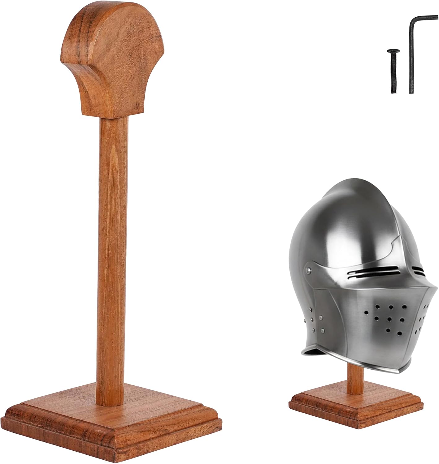 Mythrojan Wooden Helmet Stand Display Décor Stand For Spartan, Templar, Motorcycle, Caps, Hat Decorative Desktop Hanger Rack LARP Helmet Stand, 21 Inch - Black
