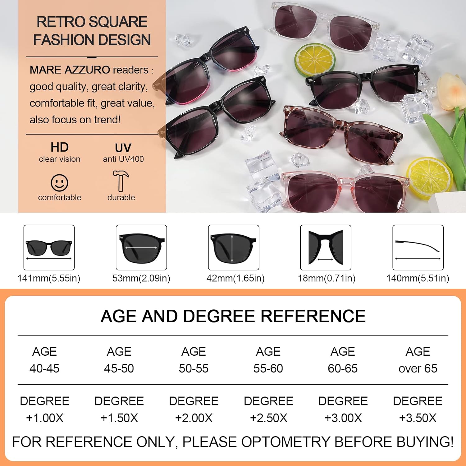 MARE AZZURO Reader Sunglasses for Women 0.50 0.75 1.00 1.25 1.50 1.75 2.00 2.25 2.50 2.75 3.00 3.25 3.50 3.75 4.00 (Leopard, 1.50)