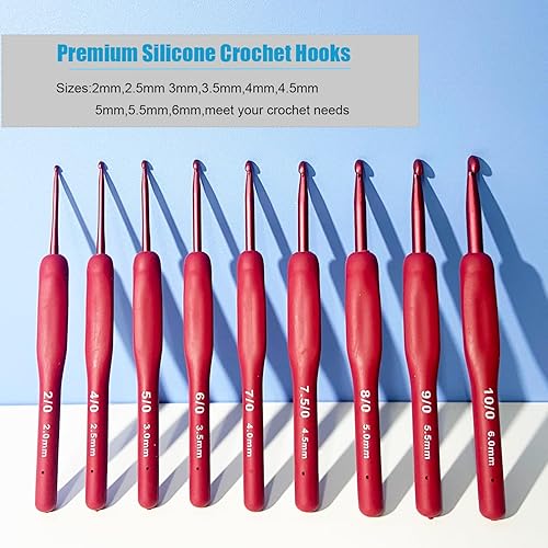 Miniatura 2 de Juego de ganchos ergonómicos de ganchillo, agujas de ganchillo de silicona para manos artríticas, asas de ganchillo de agarre suave de alta calidad