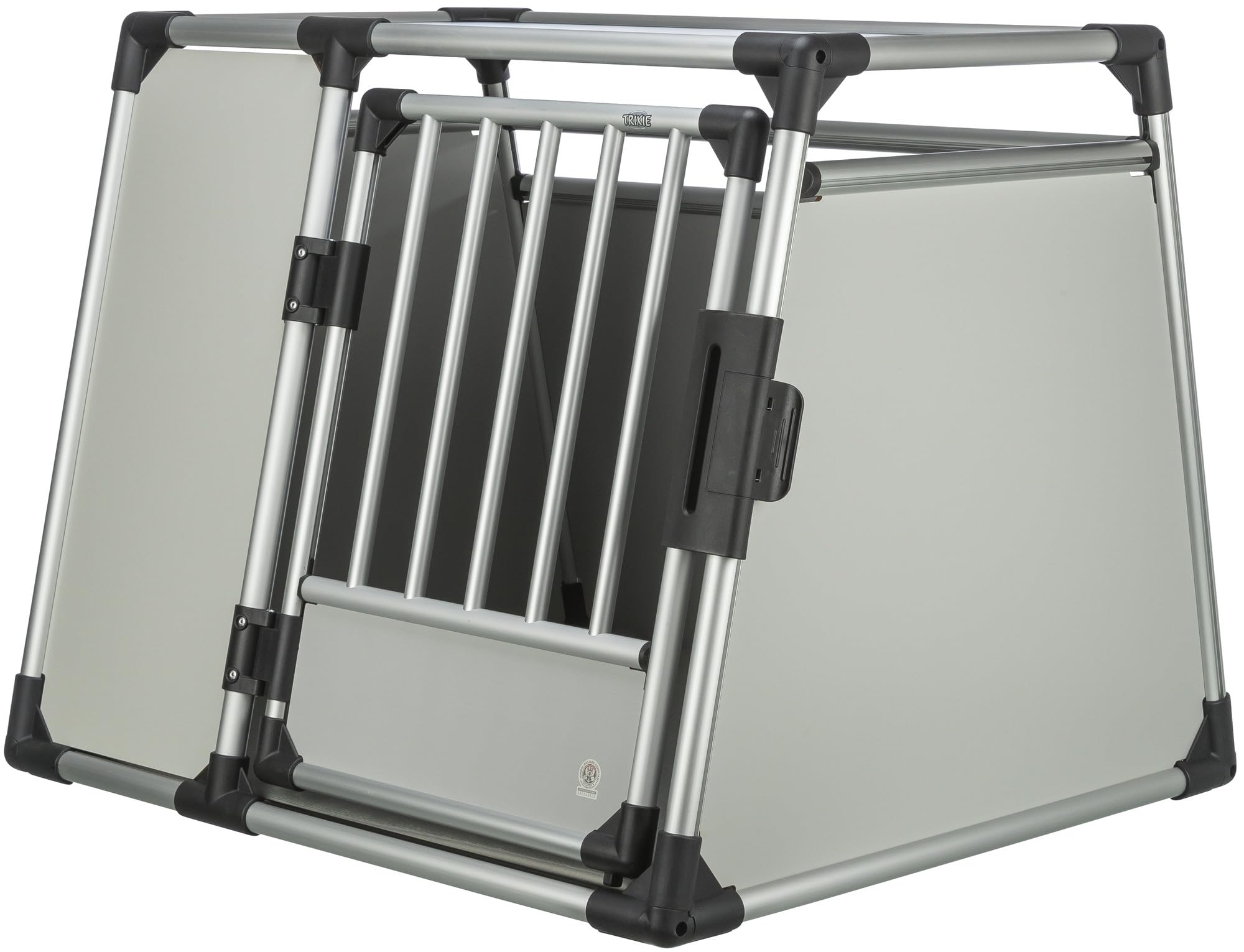 TRIXIE Caisse de transport pour chiens Aluminium en argent - L : 91 × 75 × 84 cm, caisse pour chien stable et silencieuse avec côtés biseautés, fermeture de sécurité & tapis de sol antidérapant- 39344