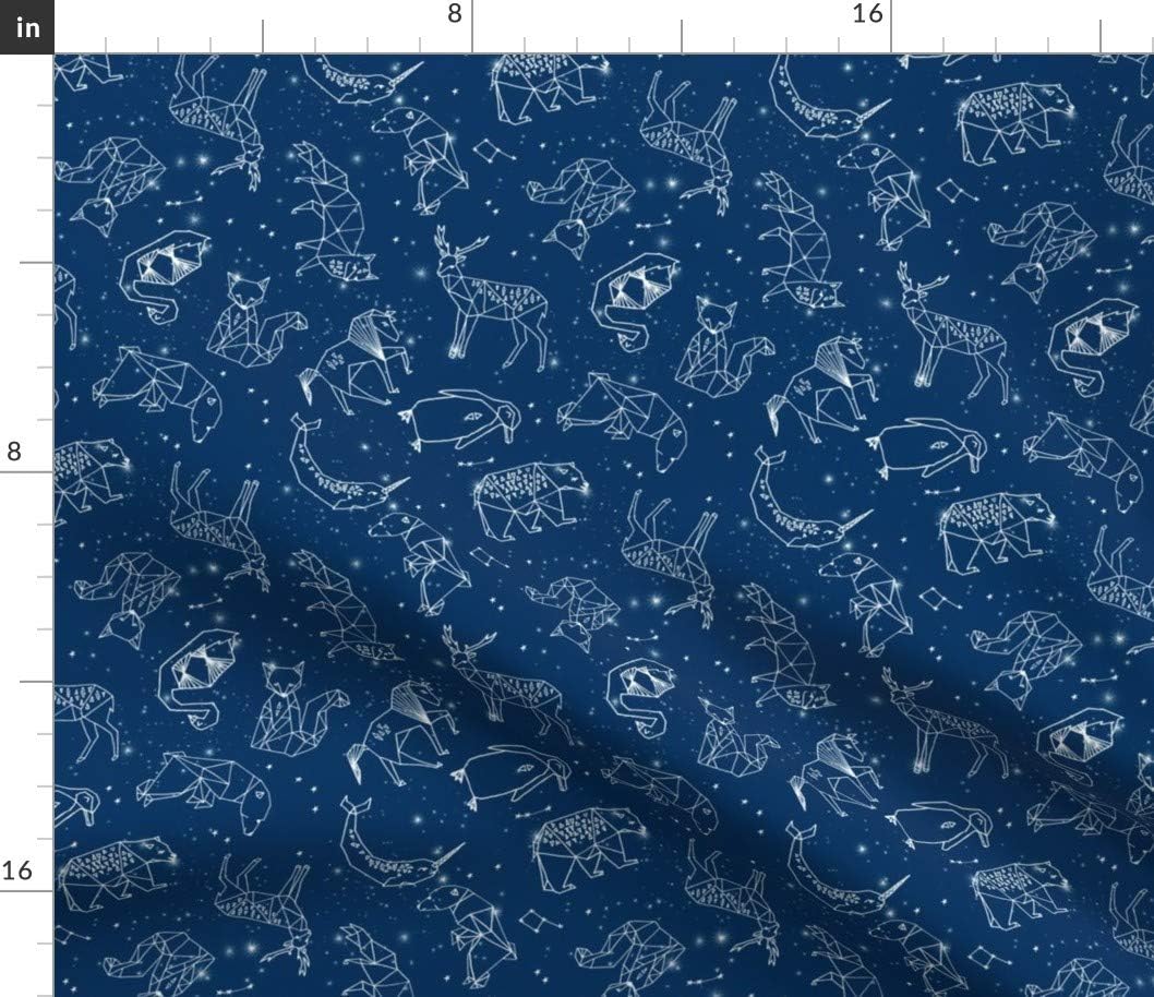 Spoonflower Fabric - Constellations Geometric Animals Stars Night Sky Navy Blue Kids Room Printed on Cotton Poplin Fabric by The Yard - Sewing Shirting Quilting Dresses Apparel Crafts