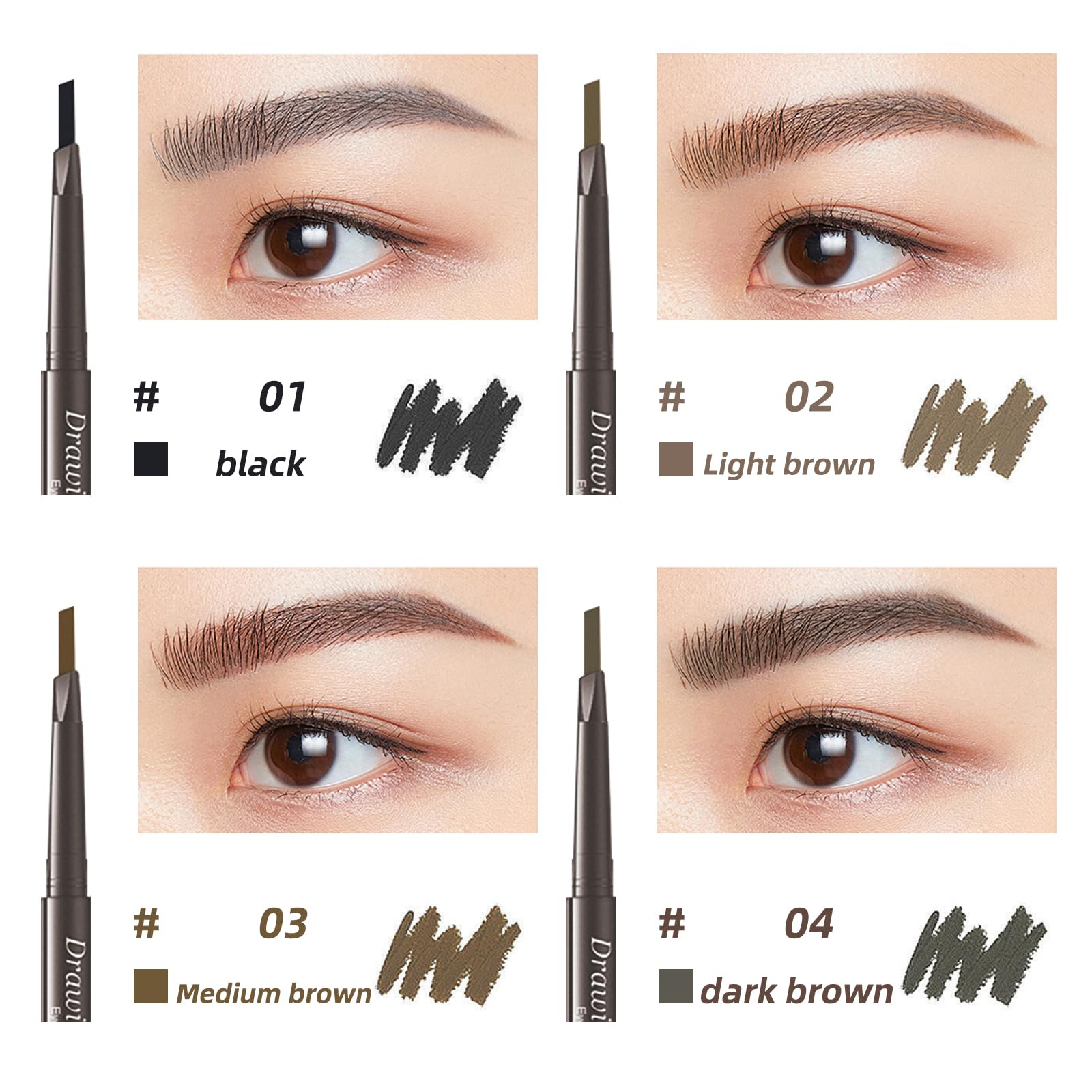 12 lápices de cejas 2 en 1 con punta y pincel con lápiz de cejas retráctil e impermeable para mujeres y principiantes (negro) 4