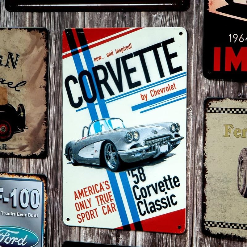 Image of Eazywagon Decorative Retro Metal Signs Wall Plate - 12x8 Inch (Corvette 58 Corvette Classic) | Weatherproof Vintage Metal Sign Plate for Cafe, Home, Bar, Garage | Decorative Wall Hanging Sign Board