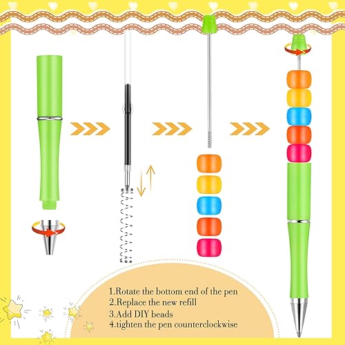 Miniatura 2 de 50 bolígrafos de plástico con cuentas a granel, con cuentas de tinta negra, con 50 recambios para hacer bricolaje, regalo, niños, estudiantes,