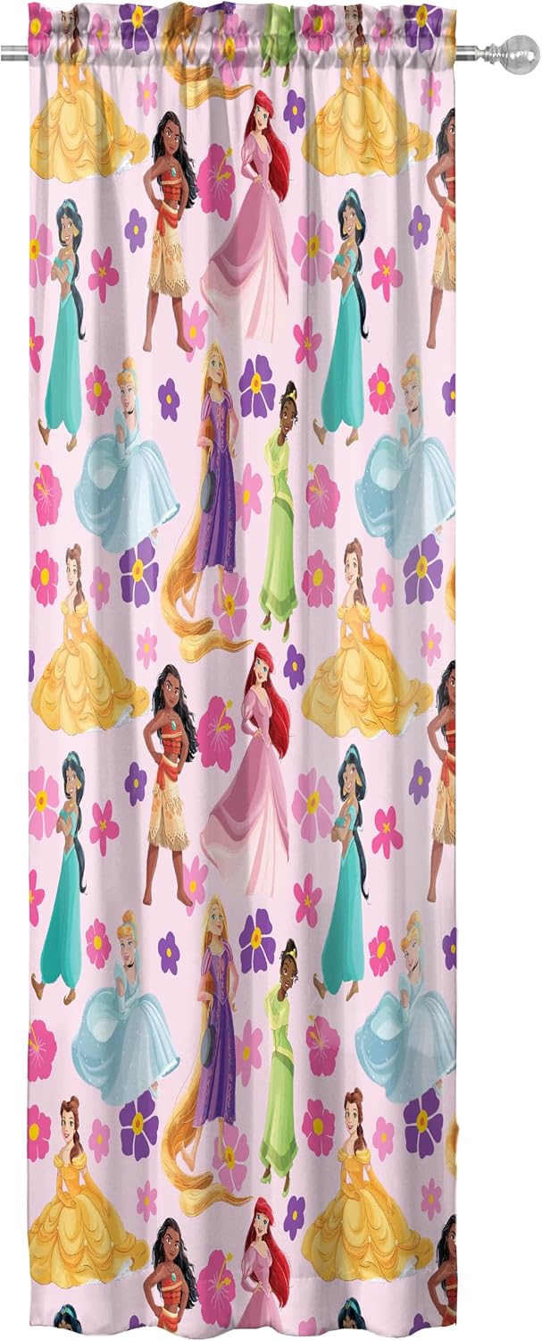 Jay Franco Window Curtains for Kids Bedroom 4-Piece Drape Set with 2 Tiebacks, Pink - Disney Princess, 42" W x 63" L (Pack of 2)