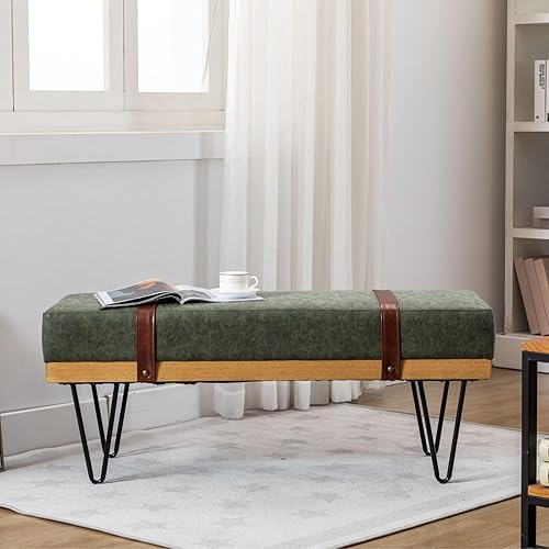 Miniatura 22 de LukeAlon Bonito banco de zapatos de terciopelo con almacenamiento, banco de entrada tapizado de 45 pulgadas de ancho con marco de madera maciza,
