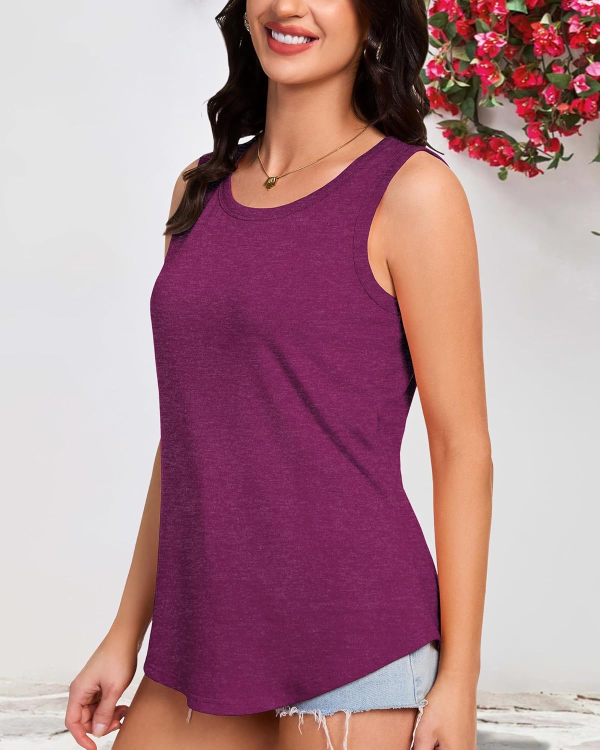 elescat Womens Tank Tops Summer Sleeveless Loose Fit Casual Tunic Top - Image 5