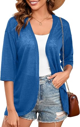 Heymoments Women's Lightweight Open Front Cardigans Short Sleeve Casual Soft Knit Cardigan Sweaters with Pocket S-2XL