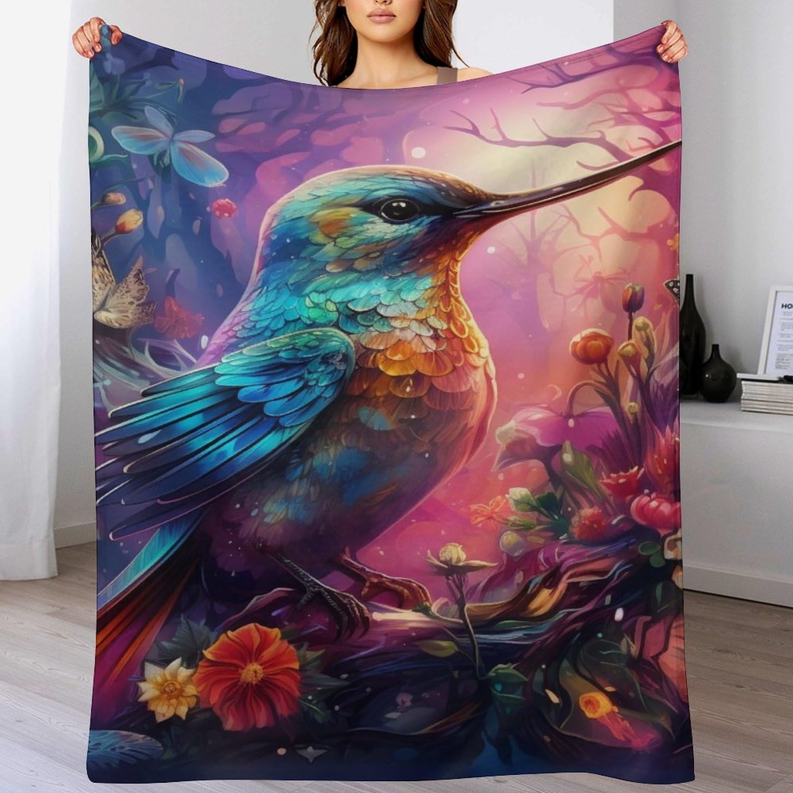 Couverture oiseau plaid flannel lavable literie douce 100x130cm pour maison