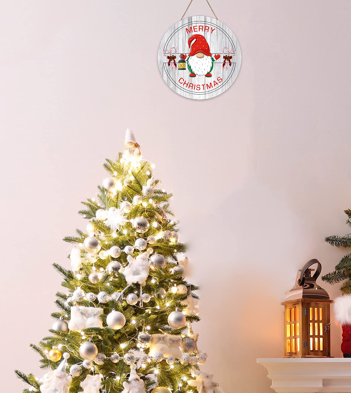 GIUSOBG Weihnachts Türschild Mit Zwerg | 34x28cm Holz Willkommensschild | Frohe Weihnachten Deko