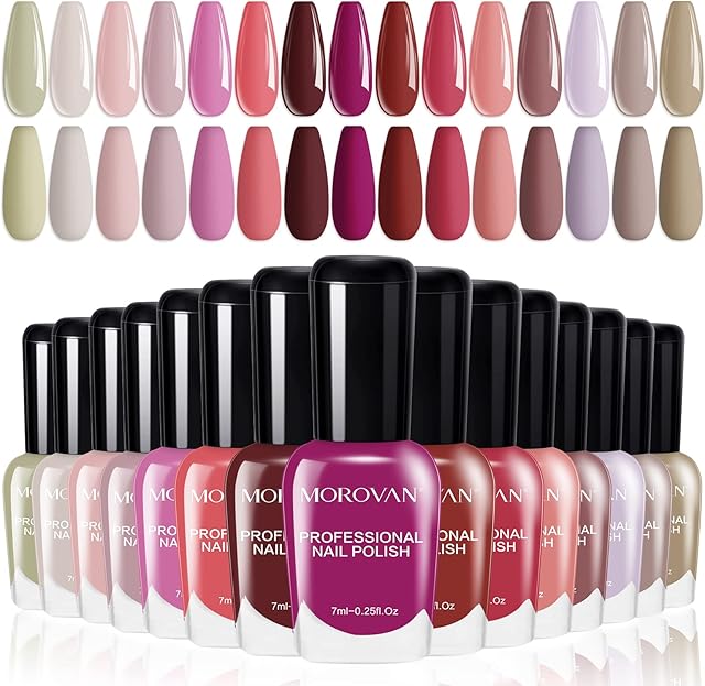 Morovan Nail Polish Set - Quick Dry Nail Polish 0.25oz Non Toxic Nail Polish Pink Series 15 Color Nail Polish Glossy and Trendy for DIY Nail Art Manicure at Home Salon