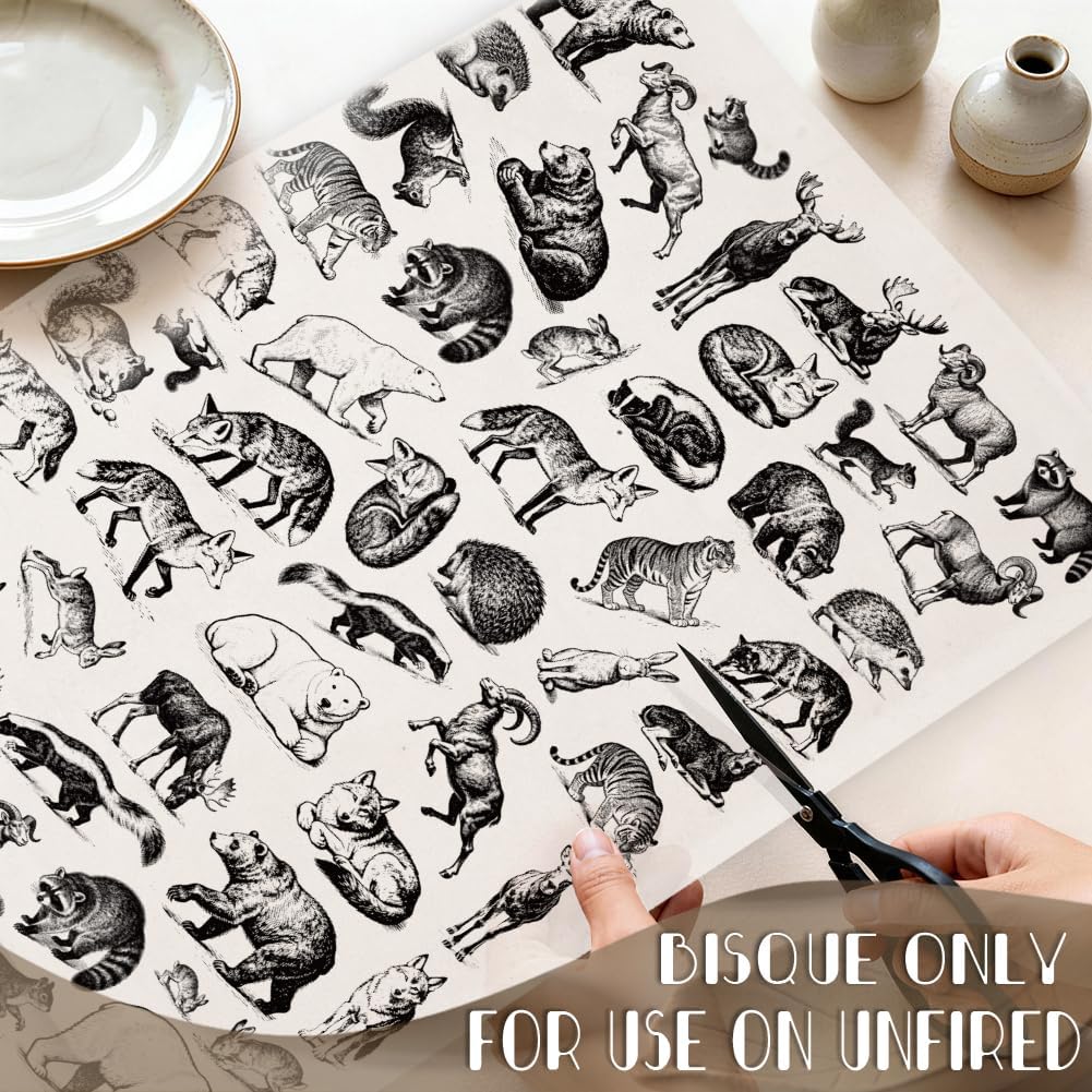 EVERJOYCRAFT 4pcs Underglaze Transfers for Pottery Animals Ceramic Decal