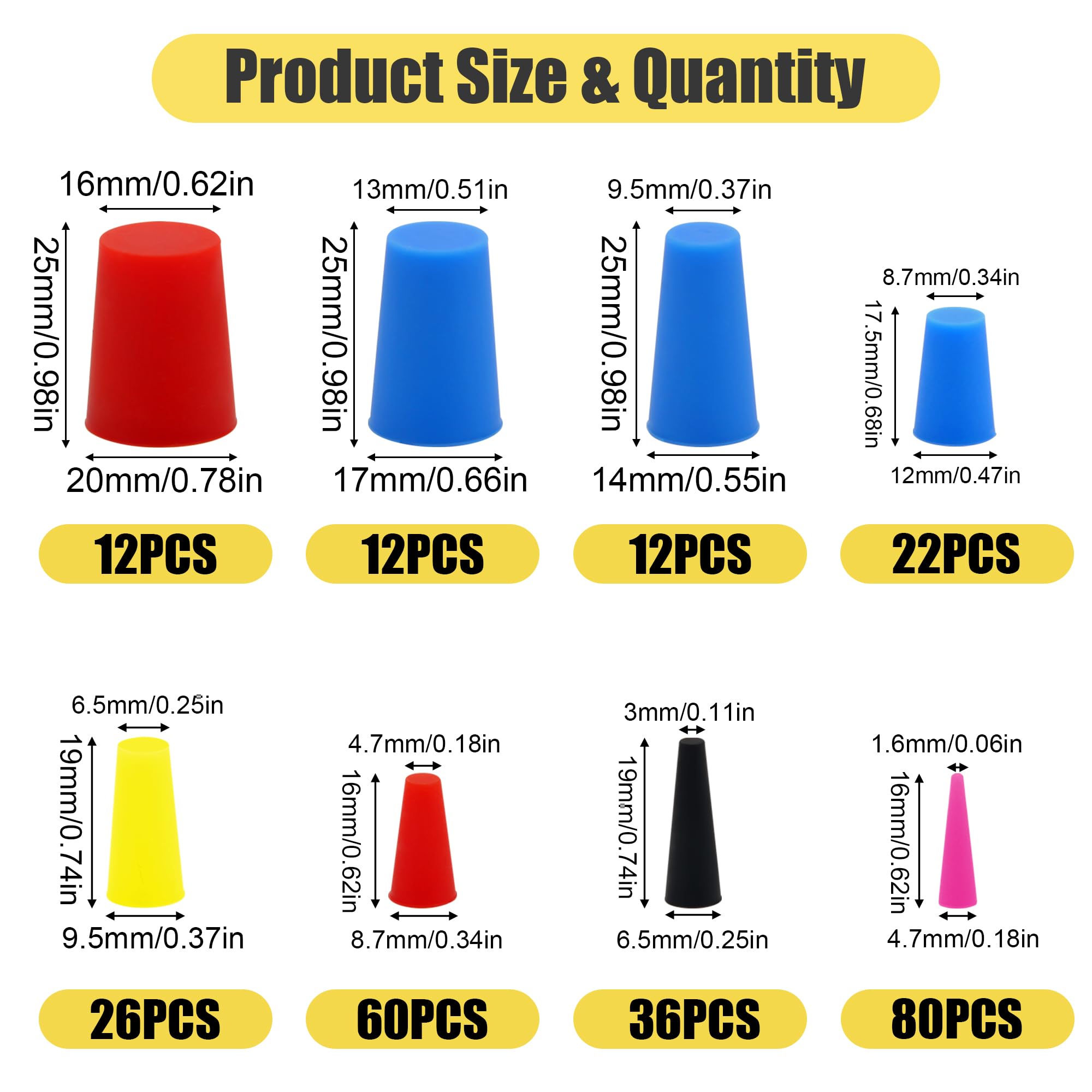 Silicone Rubber Stoppers - 260 Pcs, 8 Sizes -2
