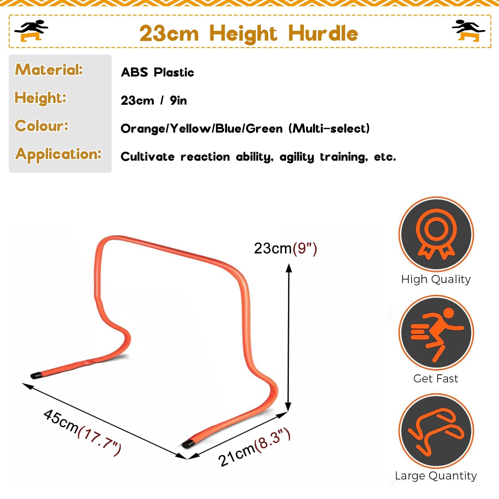 HDYZJQ 6 9 12 16 20 in Agility Hurdles/Soccer Track & Field Hurdles, Small Jumping Hurdles Portable, Physical Training/Education Equipment for Kindergarten Elementary Middle School(Yellow,9