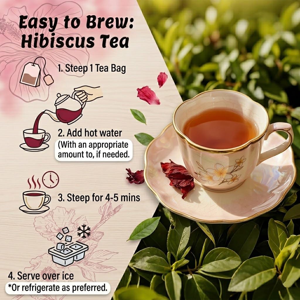 Hibiscus Tea, Pipi Organic Hibiscus Tea Bags - 30 Count Individually Wrapped,100% Natural Organic Hibiscus Tea Bags Caffeine-Free, Non-GMO Herbal Tea - Rich Sweet-Tart Flavor for Hot & Iced Tea