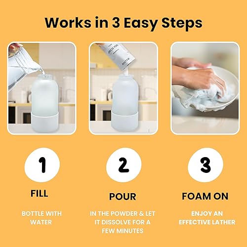 Miniatura 3 de Repuesto de jabón espumoso para platos ecológico (10 unidades), los repuestos de polvo concentrado hacen 10 botellas de 12 onzas cada una de jabón