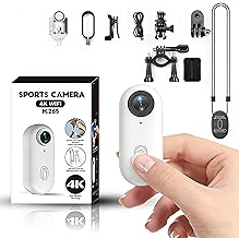 Mini Sports Camera 4K Portable POV Waterproof 30 Meters 120° Wide-Angle Sports Camera with 360° Rear Clip Format Audio and Video Recording Hands Free Action Cam for Motorcycle (White)