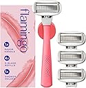Flamingo Shaving Razor Set for Women - Original Razor Handle, 4 Blade Refills, and Shower Holder - Pink
