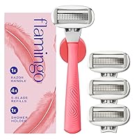 Vista 11 de Flamingo Juego de maquinilla de afeitar para mujer, mango de afeitar, 4 recambios de cuchillas de afeitar, soporte de ducha, cromado