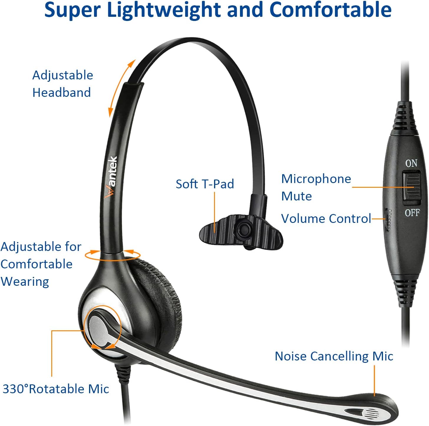 Phone Headset 2.5mm with Microphone Noise Cancelling & Volume Controls, Telephone Headphone Compatible with Panasonic Dect 6.0 Phones, Comfort-Fit Telephone Headset for AT&T Vtech Cordless Phones : Electronics