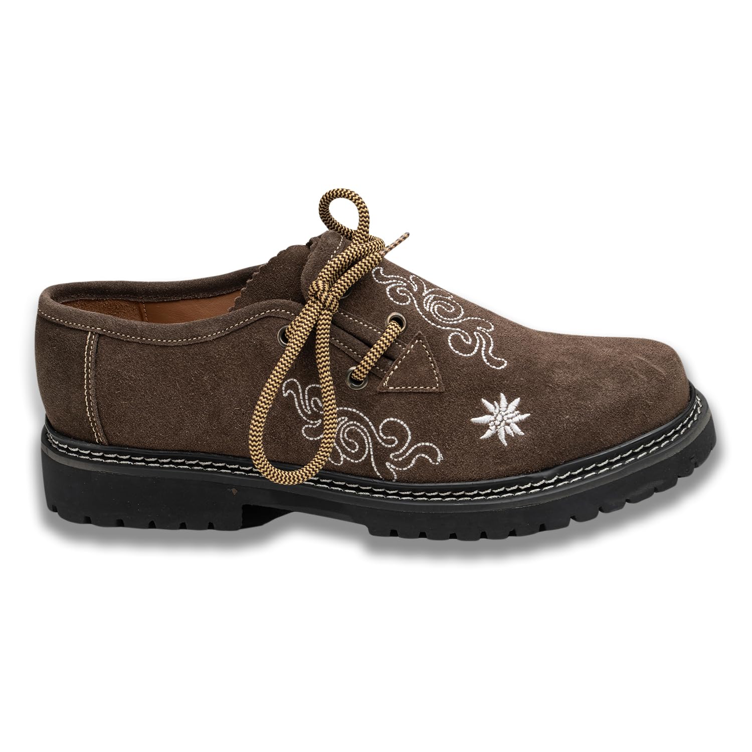German Wear Damen Trachten Haferlschuhe aus Wildleder – Traditionelle Trachtenschuhe mit Edelweiß-Stickerei & weichem Ziegenleder-Futter – Bequem & hochwertig für Dirndl & Volksfest
