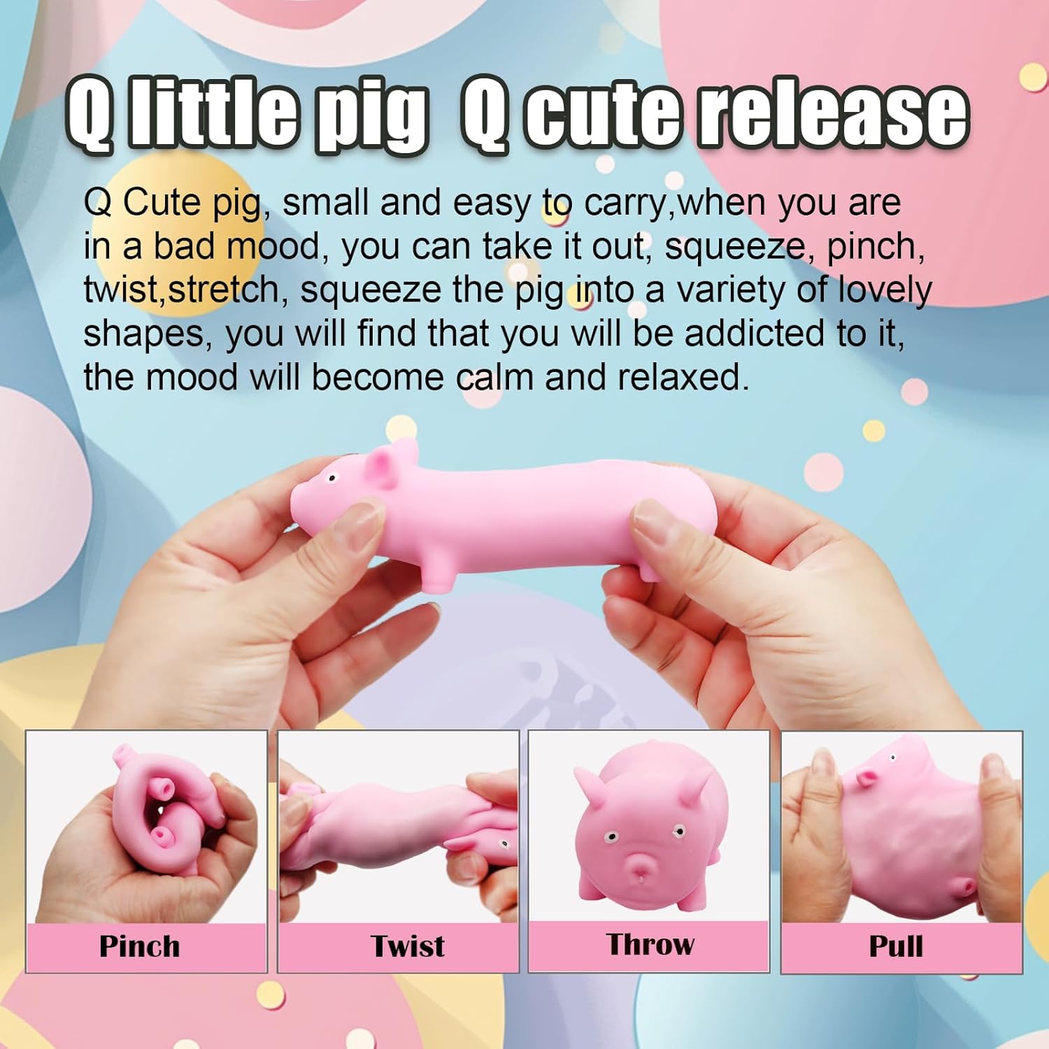 Cute Pink Pig Stress Toys, Cute Animal Squishy Pig Fidget Sensory Toys,Stress Relief Toy Gifts for Children and Adults, Stress Relief Squishy Toys for Kids (4 Pack)