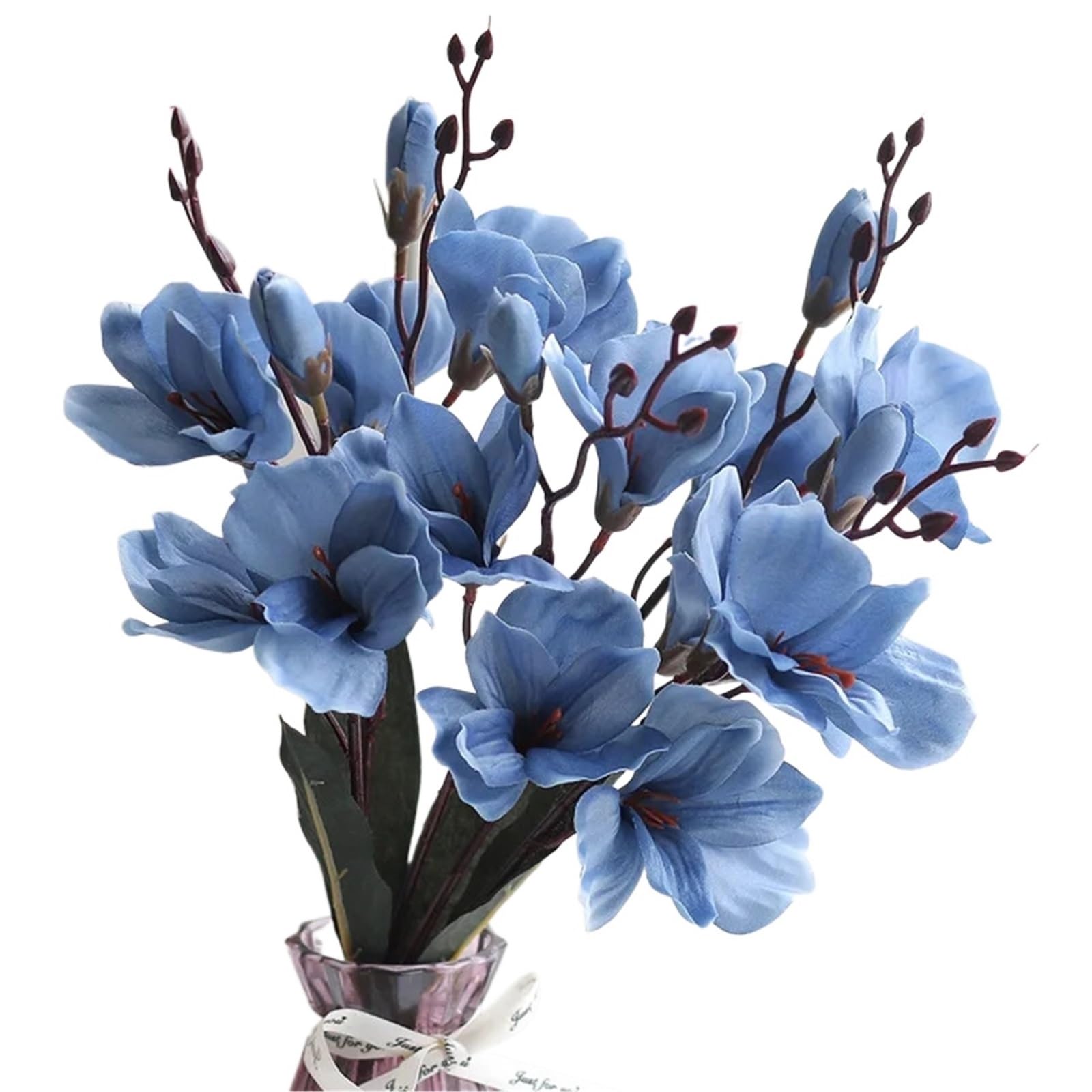LuoAXINN Artificial Flower Branches 5 Forks 20 Heads Simulation Bouquet Magnolia Home Decoration Flower Photography Props Wedding(Blue)
