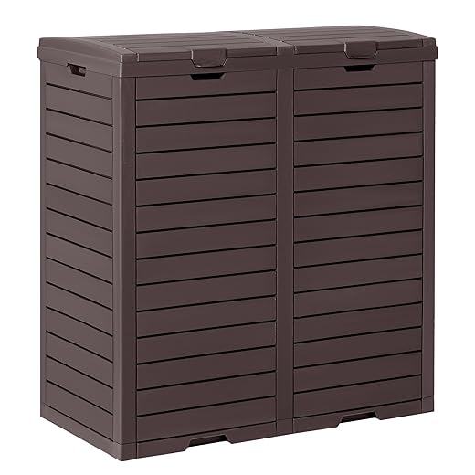 Homall 80 Gallon Outdoor Trash Can Resin Garbage Can Dual Waste Bins with Lid, Drip Tray, Side Grooves for Patio Backyard Deck Roadside