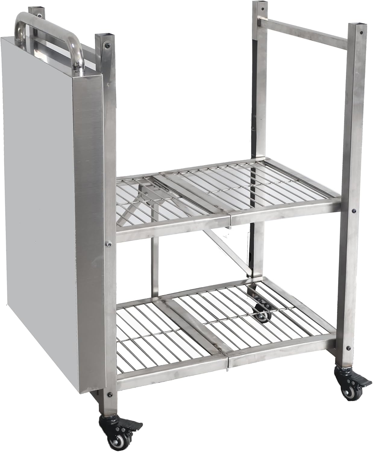 Stainless Steel Kitchen Cart, Foldable Origami Design,Slim Rolling Cart with Storage, Portable Microwave & BBQ, Kitchen Island on Wheels