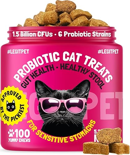 LEGITPET Golosinas probióticas para gatos con prebióticos  Apoyo digestivo masticables suaves con calabaza y papaya  Apoya la salud intestinal, la