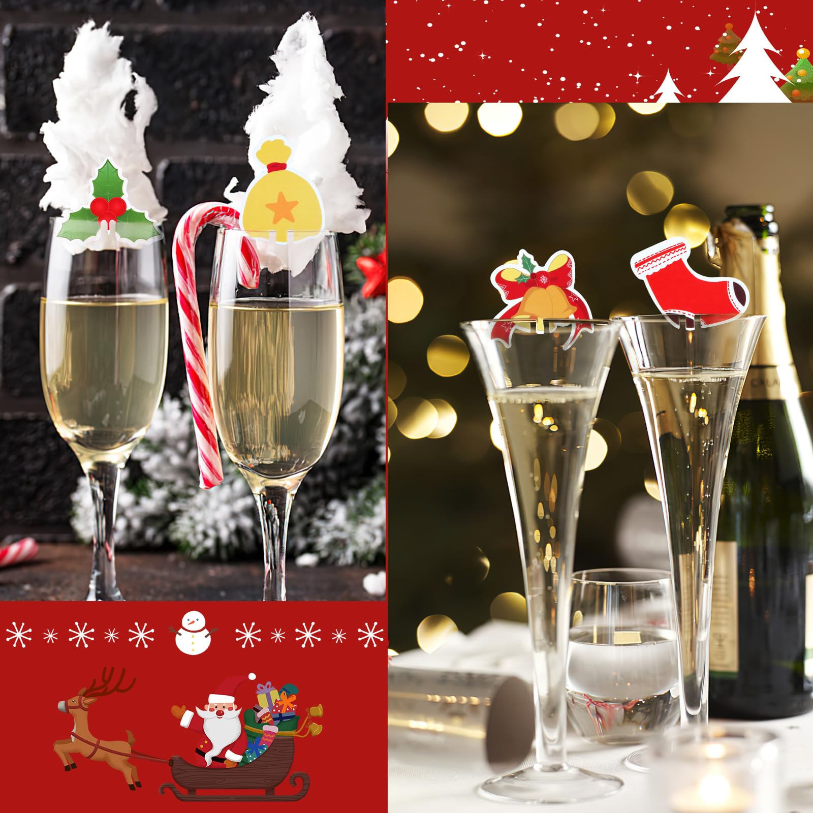 Marqueur Verre Vin Carte De Tasse De Noël, Chapeau De Fête De Noël