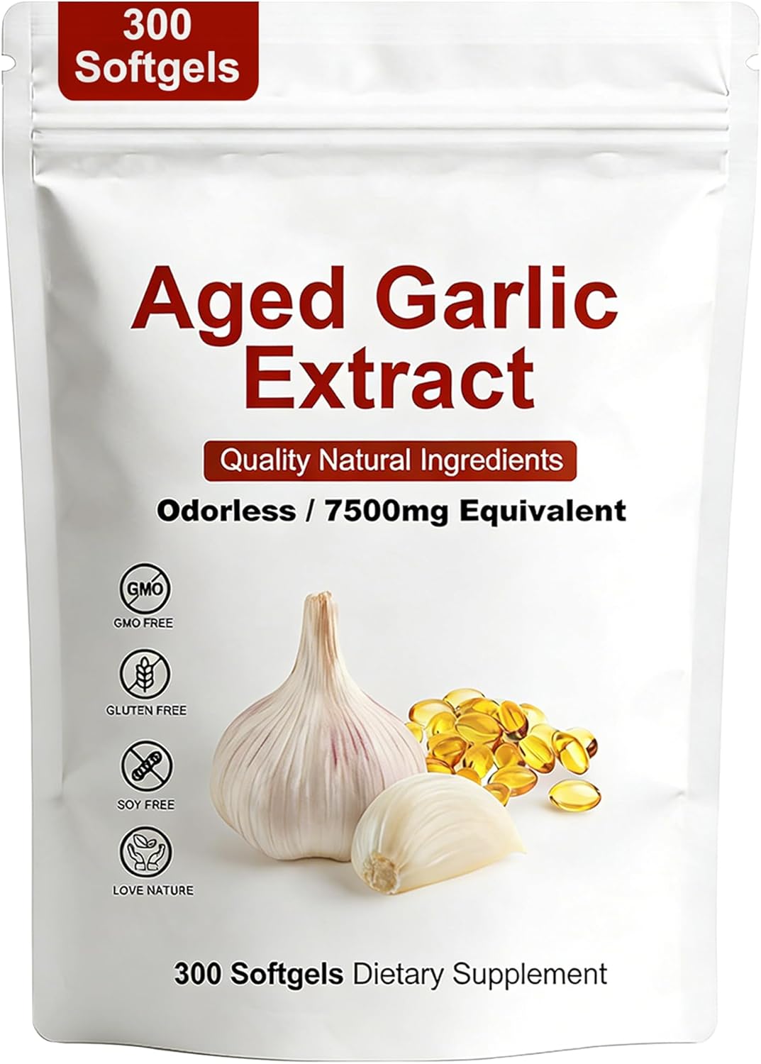 Elare Aged Garlic Extract Odorless Softgels, 300 Count, Organic Aged Garlic Extract Capsules, Aged for 2 Years - for Heart & Immune Support, Antioxidant Supplements