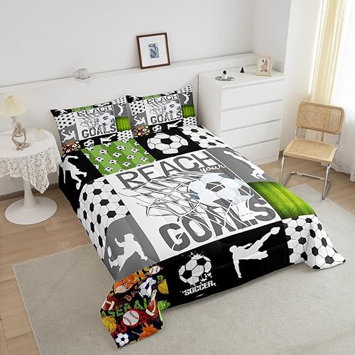 Miniatura 3 de Feelyou Juego de edredón con temática de fútbol americano, juego de ropa de cama de juego de pelota de fútbol, edredón acolchado verde para niños,