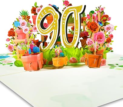 GREETING ART 90th Birthday Card for Men Women, 90th Birthday Pop Up Card, 3D Pop Up 90th Birthday Cards for Him Her, Funny 90 Year Old Birthday Decorations, Happy 90th Birthday Card