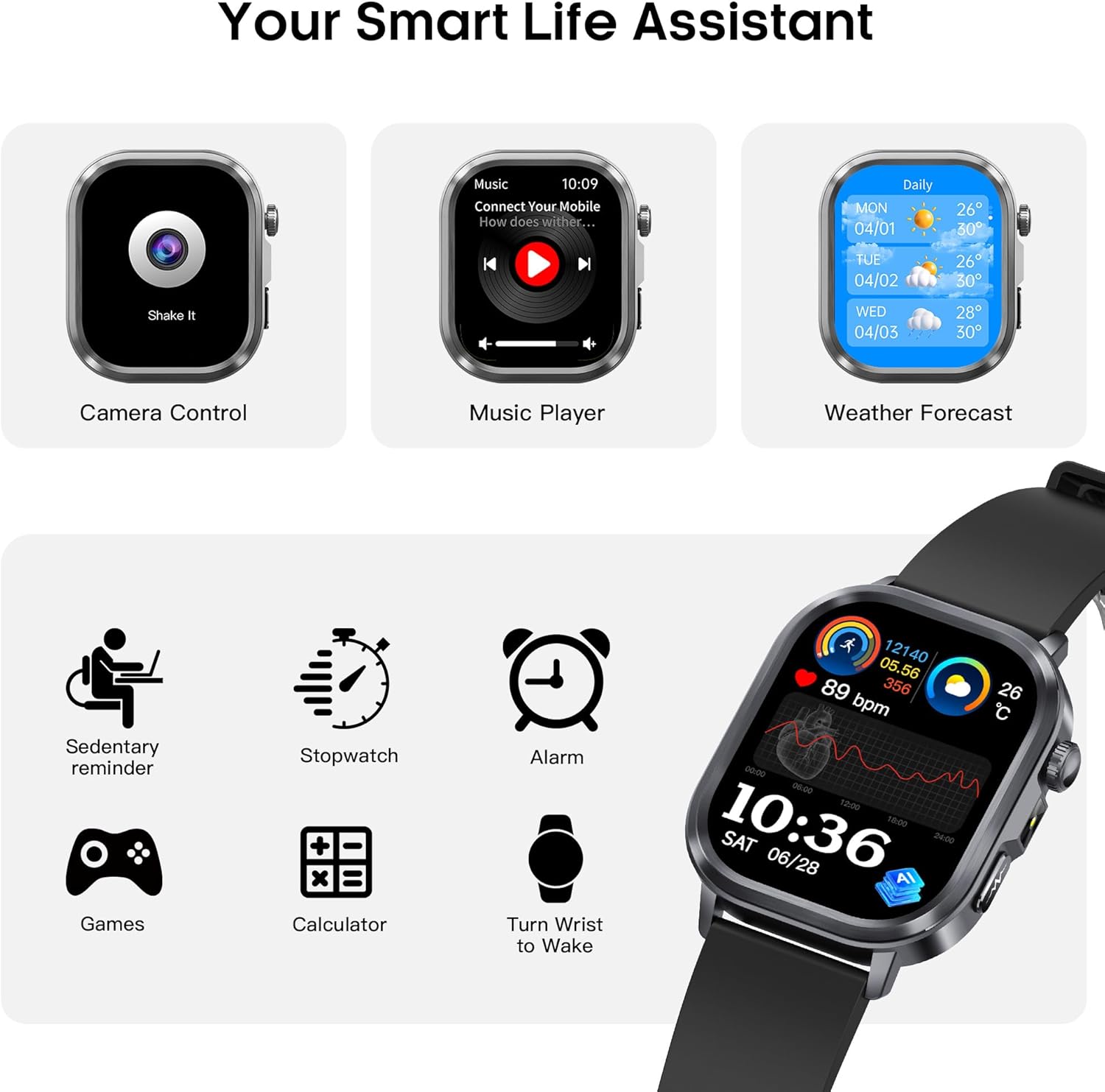 Smart Watches for Men Women, AMOLED Fitness Tracker with 24/7 Heart Rate/Stress/Sleep Monitor, Answer/Make Calls, AI Watch Face, AI Voice, Bright Flashlight, IP68 Waterproof Pedometer for Android iOS