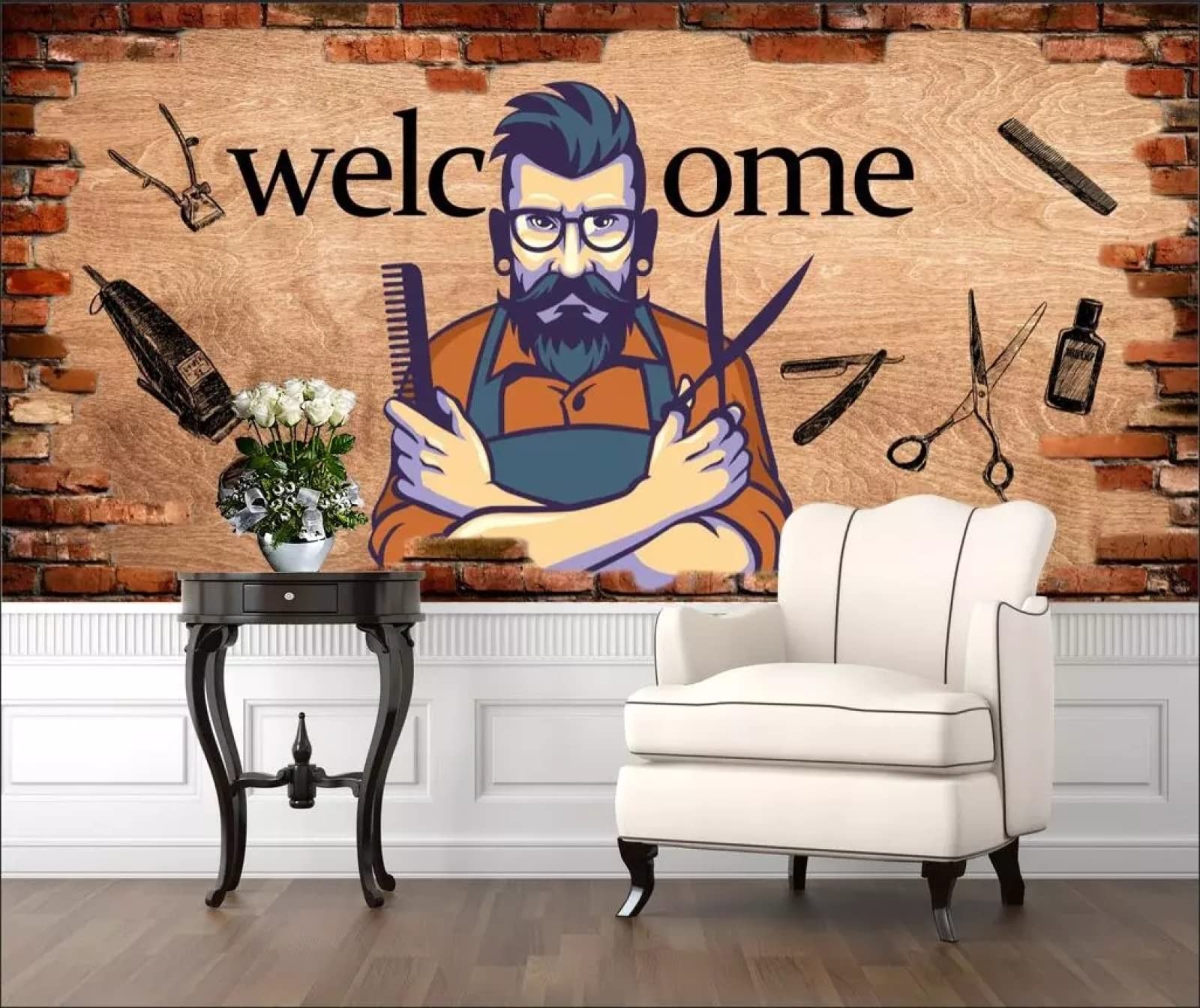Custom Barber Shop Mural Wallpaper 3D Men's Hair Design Man Salon Background  Wall Paper Industrial Decor 200Cm(W)×140Cm(H) - - Amazon.com