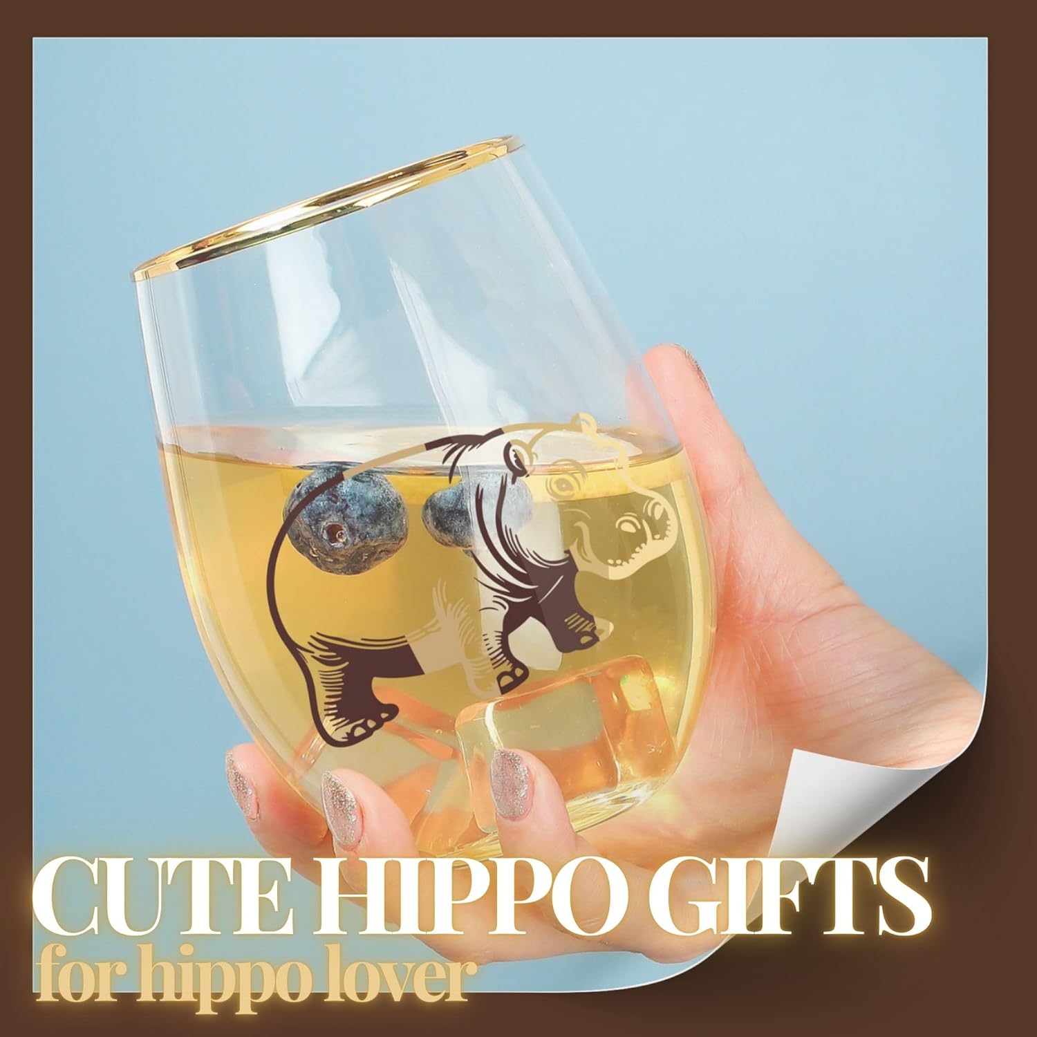 Onebttl Hippopotamus Gifts for Women, Hippo Themed Christmas Birthday Gifts for Hippo Lover, 18oz Stemless Wine Glass with Message Card - Image 5