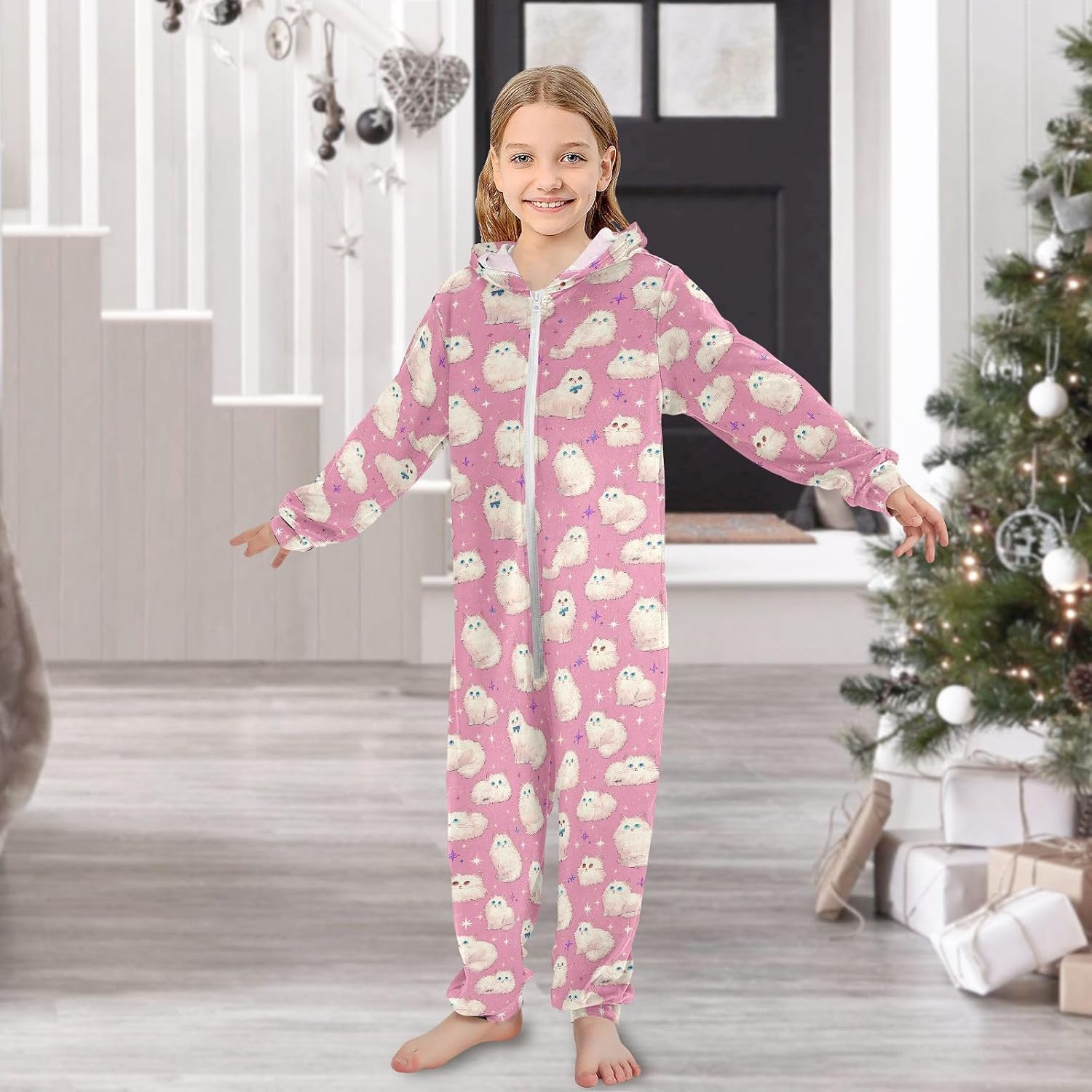 Sleepwear Holiday Pajamas Cute Soft Hooded One-Piecing Loungewear Sleepwear for Unisex 4-14Y