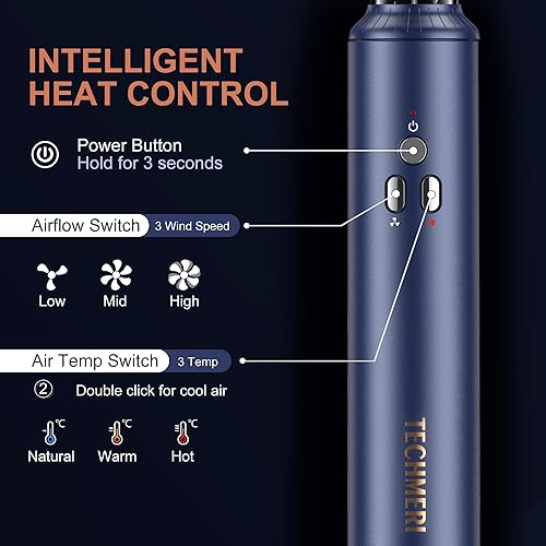 Miniatura 2 de TECHMERI - Cepillo secador de pelo 6 en 1 iónico 6 en 1, cepillo secador de alta velocidad de 110000 rpm, secado rápido con rizador de envoltura