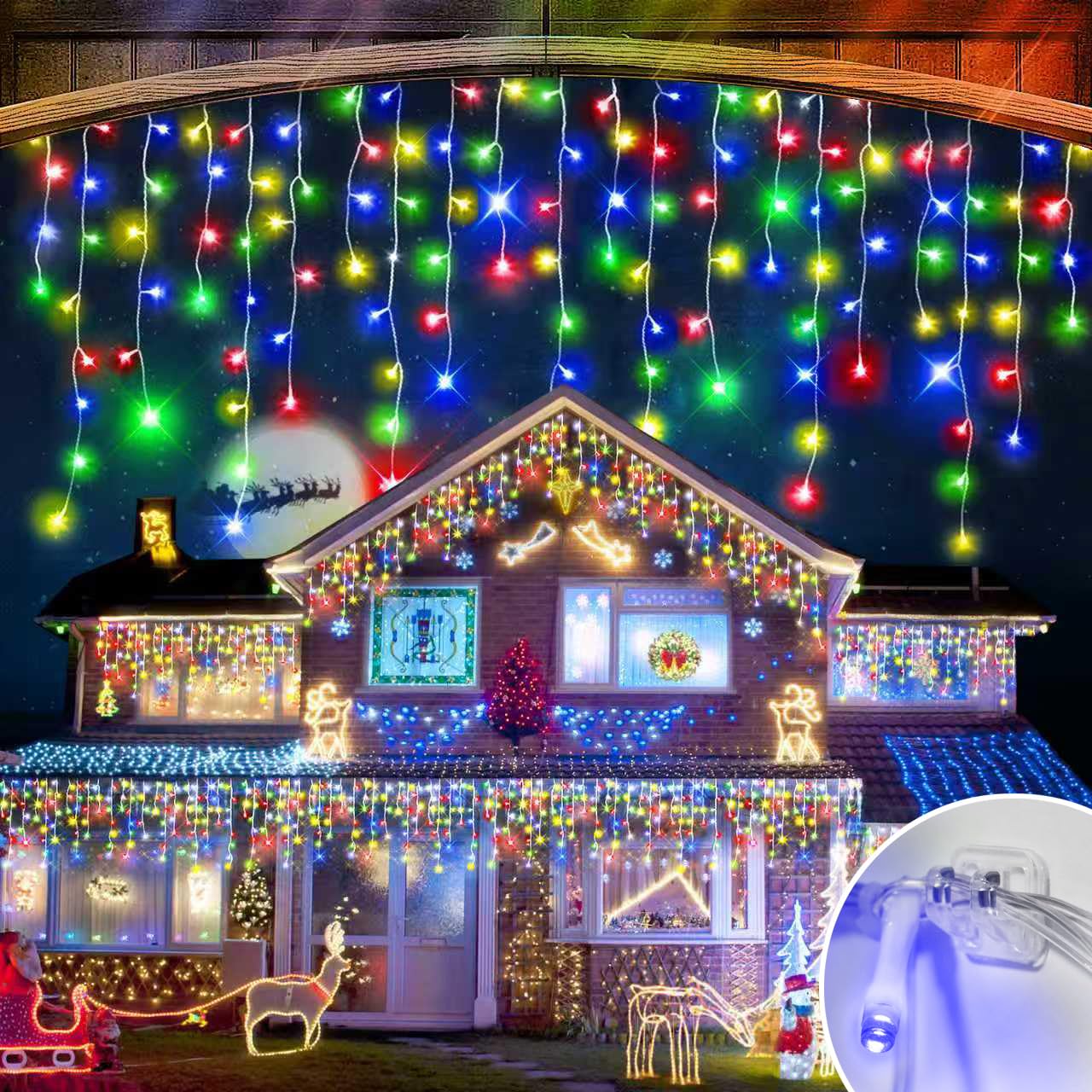 JEAYYDSI 164FT Icicle Lights 1512LED 50M Christmas Lights Outdoor LED Fairy String Light 12 Lighting Modes with Timer Memory Waterproof Christmas Light for Yard Roof Party Holiday Wedding Garden Decor