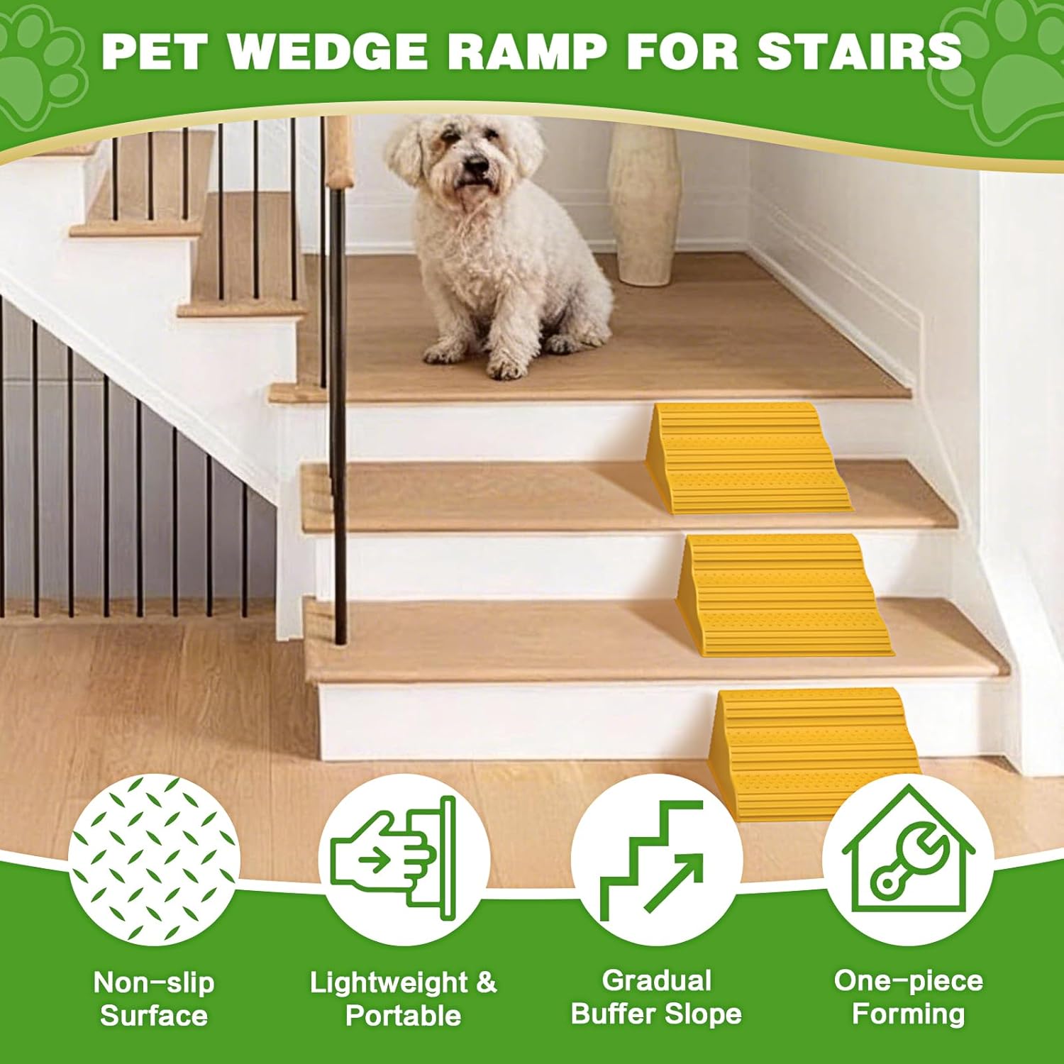 Moderate 3-Step Stair Ramp for Aged & Injured Pets, Lightweight Pet Ramp with Non-Slip Surface for Small Size Dogs Cats, Dog Wedge Ramp for Stairs/Staircases(120LBs Loading, 4PCS)