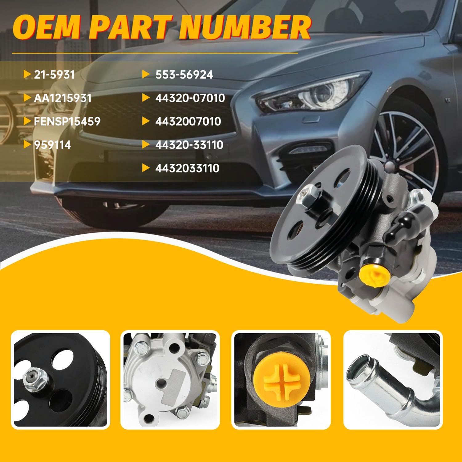 21-5931 Power Steering Pump with Pulley for Camry 1995-2006 3.0L, for Highlander 2004-2007, for 1998-2003,for Avalon 1995-2004,for Lexus ES300 97-01,for Lexus RX330 04-06