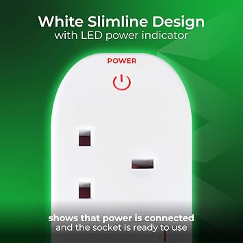 Masterplug Four Socket Extension Lead, 2 Metre Cable, Individual Switches, Power and Surge LED Indicators, 4-Way Plug Extension Cable, Power Strip, White, 13A, 4G, 2m, SWC4210N